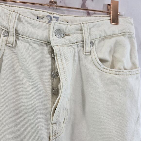 Free People Jeans Womens 27 Cream High Rise Boot Button Fly Distressed Rigid - Picture 11 of 13